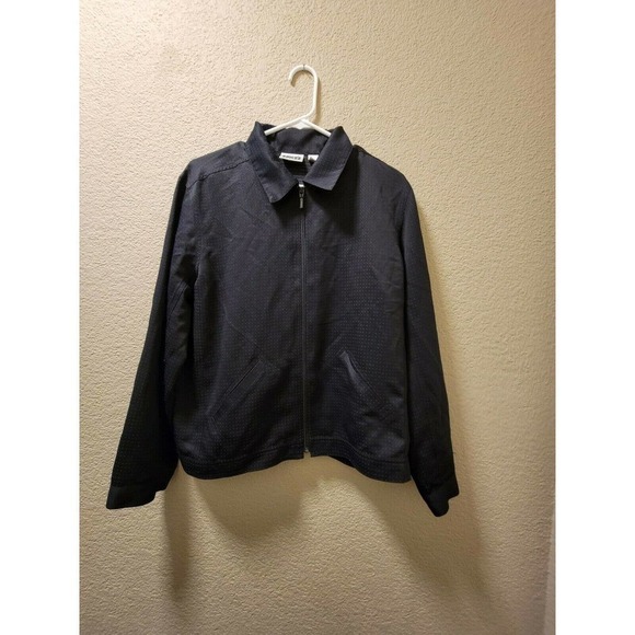 Chicos Design Lightweight Jacket Blavk With Subtle Gold Dots All Over, Size 2 L - Picture 1 of 6